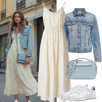Matka nevěsty Outfit s Tmavě modrá/Krémová/Modrá/Bílá Maxi Šaty/Plážové Šaty/Dlouhé Letní Šaty/Šaty S Potiskem VERO MODA "Jarní outfit"