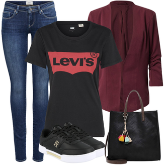 Winter Outfits Schön Rückenausschnitt mit Schwarz/Dunkelrot/Weiß/Rot Ausgefallenes T-shirt/Umstands T-Shirt/Strickshirt/T-Shirt Mit Print/Print Shirt/Kurzarm T-Shirt/Schlaf T-Shirt/Shirt-Set/Wickelshirt levi's ® "Outfit für den Winter"Look: Rad, Coole, Schön, Sexy, Techno, Uni