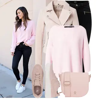 Outfit s Hnědá/Béžová/Růžová/Fialová Udržitelná Bunda/Bouclé Bund/Krátký Bund/Letní Bund/Bunda s Bočním Zipem/Podzimní Bunda/Jarní Bunda/Ažurová pletená Bunda Freaky Nation "Hezký jarní outfit"