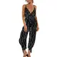 TSWRK Damen Jumpsuit Streifen Overall Ärmellos Playsuit Rückenfrei V Ausschnitt Romper mit Gürtel