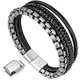 Armband Herren lederarmband Herren lederarmband für männer Edelstahl Armband(schwarz,Silber,20cm)