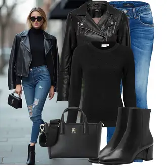Outfit s Černá Basic Svetr/Svetr s Kulatým Výstřihem/Jednoduchý Svetr/Svetr z Jemné Pleteniny/Kašmírový Svetr/Termo Svetr/Vlněný Svetr/Svetr Carmen/Pletený Svetr Vila "Stylový look na jaro"