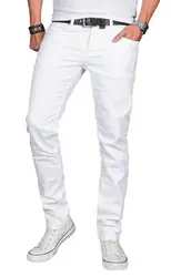 ALESSANDRO SALVARINI Herren Slim Fit Jeans Hose Denim Stretch-Jeans Jeanshose Washed [AS040 - Weiss - W33 L32]