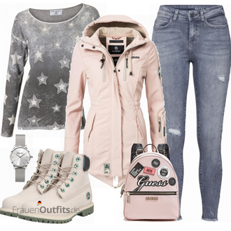 Outfit mit Grau Stiefel Timberland "MARIKOO Mante"
