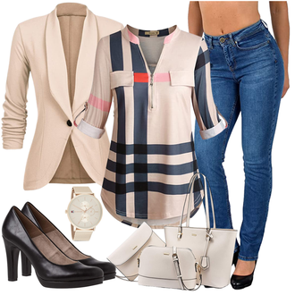 Oversize Outfit mit Blau/Dunkelblau Low Rise Jean/Formelles Hemd/Slim Fit Jeans/Leder Schuhe/Schlupfjeans/Regular-Fit Jeans/Sportschuhe ESRA "Perfekt für die Arbeit"Look: Nahtlos, Oversize, Coole, Casual, Mom