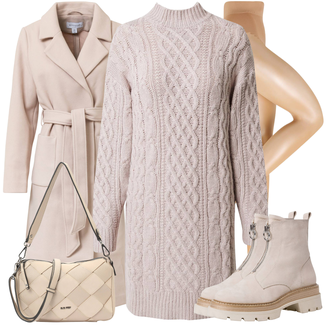 Outfit mit Braun/Beige/Lila Langer Mantel/Women's Trenchcoats/Wollmantel/Midi Mantel/Kaschmir Mantel warehouse "Outfit für die Konferenz"