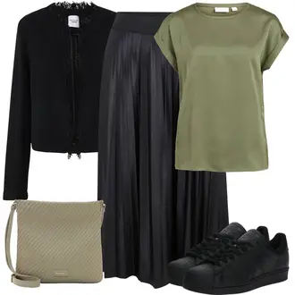 Satin Outfit mit Grau/Schwarz/Dunkelgrau Short Große Größe/Hose Große Größe/Kleid Große Größe/Standesamt Rock/PlisseeRock/Christlicher Rock/Wadenlanger Rock/Langer Rock/MidiRock/Moderne Rock/MaxiRock vila petite "Perfekt für den Frühling"