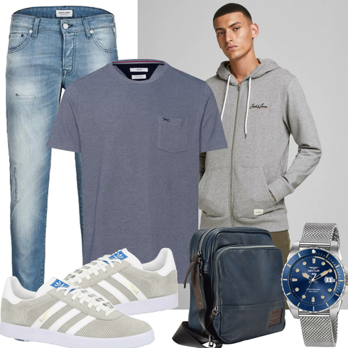 Weiß/Grau Poloshirt Brax kombinieren