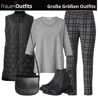 Outfit mit Schwarz/Dunkelblau Stiefel Chelsea Boot/Flache Stiefelette/Lederjacke Tamaris "Praktische Große Größen Outfits"