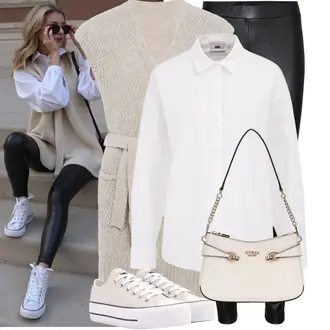 Outfit met wit/Crème Blouse met Lange Mouwen/Lange Blouse WE Fashion "Modieuze lente-outfit"