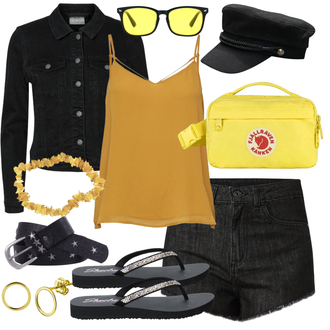 Motor Outfit met geel Zonnebril "Straatstijl Outfit"Look: Golf, Vrije tijd, Motor