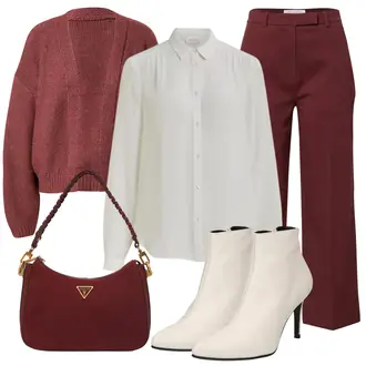Mit Absatz Outfit mit Weiß/Creme/Beige/Braun Klassische Stiefelette/Spitzer Stiefel/Leder Stiefelette/SommerStiefelette/Gefütterte Stiefelette/High Heels Stiefel frida by schott & brinck "Elegantes Outfit"