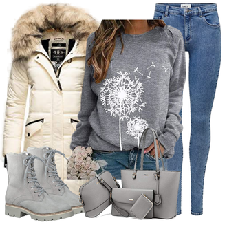Outfit mit Beige/Creme/Khaki/Weiß Mantel mit Reißverschluss/Langer Wintermantel/Mantel mit Fellkragen/Langer Daunenmantel/Parka/Daunenmantel/Wintermantel MARIKOO "Perfekt für den Winter"