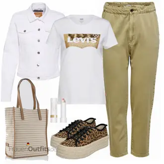 Outfit mit Grau/Creme/Hellgrau/Weiß Mantel/Bluse Große Größe/Crop Jacke/Kurzjacke/Jeansjacke/Shirtjacke/Kurze Jeansjacke/Sommerjacke Only "Stilvoller Look für die Freizeit"