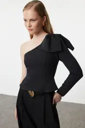 Black Woven Bow Blouse