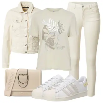 Outfit mit Creme/Beige/Weiß/Khaki/Orange Jeansjacke/Cordjacke/Crop Jacke/Kurzjacke/Kurze Jeansjacke/Frühlingsjacke/Sommerjacke/Vintage Jacke Only "Schönes Frühlingsoutfit"