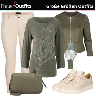 Feine Outfit mit Beige/Creme/Khaki Vintage Sneaker/Schmaler Sneaker/Skateschuh/Leder Sneaker Reebok "Plus Size Outfit für den Herbst"Look: Uni, Esthetische, Bad Taste, Casual, Italienische, Moderne, Sportlich, Unisex, Löwe, Trendige, Feine, Schick