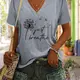 TEMU Dandelion Print T-shirt, V Neck Short Sleeve Summer Casual Top, Women's Clothing
