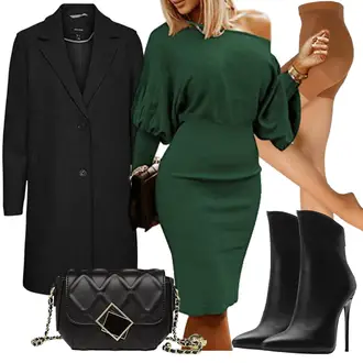 Festival Outfit Warme mit Dunkelgrün/Grün Longpullover/Pullover Mit Fledermausärmel Onsoyours "Elegantes Winter Outfit"