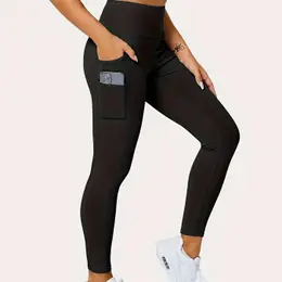 Plus Size Sports Leggings, Women's Plus Solid Pipping High Stretch Skinny Leggings With Pockets Suitable Spring/autumn
