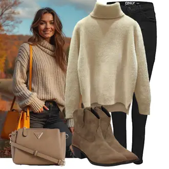 Mit Absatz Outfit mit Braun/Grau/Beige CowboyStiefel/Western Stiefelette Palado "Stylische Kombination für den Frühling"