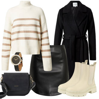Outfit mit Schwarz Übergangsmantel/Kaschmir Mantel/Lodenmantel/Midi Mantel/Trenchcoat/Women's Trenchcoats/Wollmantel/Wintermantel Wollmantel Mbym "Cooles Winter Outfit"