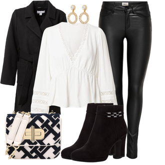 Outfit mit Schwarz Women's Trenchcoats/Langmantel/Kaschmir Mantel/Midi Mantel/Trenchcoat/Wollmantel/Langer Mantel/Wollmantel warehouse "Büro Outfit"
