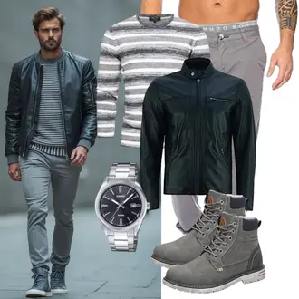 Outfit mit Hellgrau/Grau/Dunkelgrau Schnürstiefel/Winter Stiefel/Winter Stiefelette/Herren Lederschuhe/Winter Sneaker/Gefütterte Stiefelette/Wasserdichter Stiefel/Klassischer Stiefel/Wasserfester Schuh Mishansha "Freizeit Outfit"