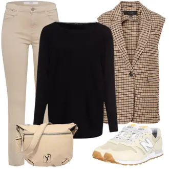 Outfit mit Weiß/Schwarz Strickjacke/Oversized Zip Hoodie/Oversize Musselin Bluse Zero "Perfekt für die Freizeit"
