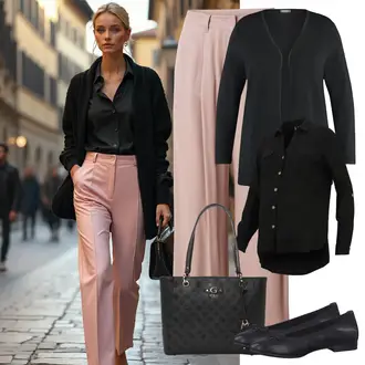 Outfit sa Smeđa/Ljubičasta/Bež Ležerna Hlača/Paperbag Hlača/Hlače s prednjim naborom/Culotte Hlačice/Marlene Hlača/Široka Hlača/Palazzo Hlača/Hlače Visokog Struka/Naborane hlače/Hlače S Naborom Mazine "Klasični proljetni outfit"