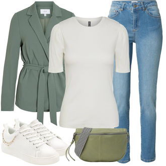 Prekrasan Outfit sa Plava/Svjetloplava Kožna Jakna/Traperice Ravne Nogavice/Slip-on Traperice/Čizma do Gležnja/Traperice Slim Kroja/Kožne Cipele/Traperice s Prorezom/High Waist Traperice/Ženske Traperice 7/8 Dužine/Traperice Standardnog Kroja/Push-up Traperice/Zimska jakna/Sužene Traperice About You "Ležerni poslovni outfit"Look: Rap, Običan, cool, 90-ich, Prekrasan