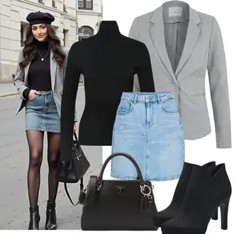 Rock Outfits mit Schwarz/Rot/Braun Kaschmir Pullover/Feinstrickpullover/Pullover mit Stehkragen/Rollkragenpullover/Strickjacke/Kaschmir-Strickjacke/Stehkragen-Strickjacke Only, Beige/Schwarz Schultertasche/Kleine Tasche/Schulranzen/Schultertasche Guess, Schwarz High Heels Stiefelette/High Heels Stiefel/Leder Stiefelette/Gefütterte Stiefelette/Sommerstiefelette Tamaris "Frühling outfit"
