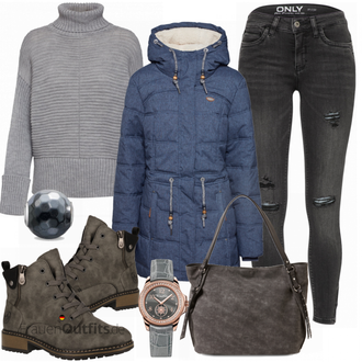 Outfit mit Grün Stiefel Rieker "Ragwear Parka"