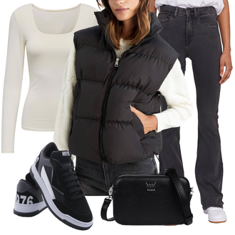 Jeans Outfits Baggy mit Schwarz/Weiß/Grün/Orange Schulranzen/Tragetasche/Mannstasche/Kleine Tasche/Umhängetasche/Schultertasche Vuch "Herbst Outfit für den Alltag"