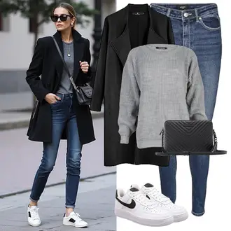 Kurz Outfit mit Blau/Weiß Sneaker Skateschuh/Vintage Sneaker/Sneaker Low Nike "Winteroutfit"