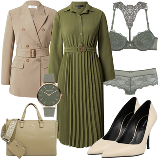 Mit Gürtel Outfit mit Beige/Khaki/Braun Mantel/Lederjacke/Zweireiher Blazer/Eleganter Blazer/Longblazer/Lederjacke für Männer about you x iconic by tatiana kucharova "Super schönes Outfit fürs Büro"