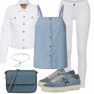 Outfit mit Grau/Creme/Hellgrau/Weiß Mantel/Bluse Große Größe/Crop Jacke/Kurzjacke/Jeansjacke/Shirtjacke/Kurze Jeansjacke/Sommerjacke Only "Praktischer Look"