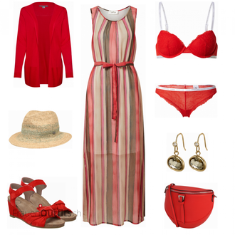 Outfit mit Beige Cartoon "Roter Alltagslook"