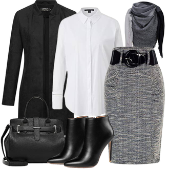 Lack Outfit mit Schwarz/Lila/Dunkelgrau Wintermantel Wollmantel/Gehröck/Mantel mit Reißverschluss/Schmal Geschnittener Mantel/Scuba-Mantel Only "Elegantes Winter Outfit"Look: Sportlich, Büro, Goa, GoGo, Schick, Lack, Elegant, Overdressed, Workwear, Unisex, Wetlook, Gothic, Edel