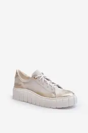 2919 Women's Leather Loafers On Thick Sole Gold