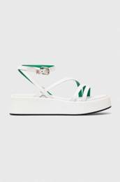 Usnjeni sandali TH STRAP PLATFORM enski, bela barva, FW0FW07728