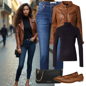 outfit mit Oranžna/Rjava Plašč/Jakna Maze, Črna/Roza/Bela Baguette torba/Pisemska torbica/Torbica za čez ramo/Torba za čez ramo/Billfold/Mini torbica/Satchel torba MICHAEL Michael Kors "Popoln videz za pomlad"