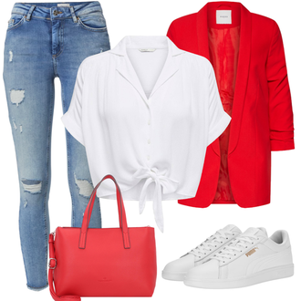 Mit Schleife Outfit mit Grau/Creme/Weiß Bluse und Tunika/Bluse Mit Schleife/Kurzarmbluse/Schluppenbluse/Wickelbluse/Bluse Große Größe/Casual Hemd/Musselin Hemd/Hemdbluse/Kurzarm Hemd Only "Frühlings Outfit"