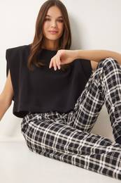 Happiness stanbul Women's Black and White Patterned Soft Texture Knitted Pajama Bottoms
