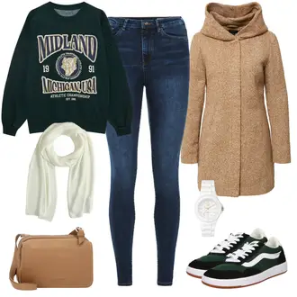 Outfit mit Dunkelgrün/Grün/Dunkelblau/Rot Women's Fleece Sweatshirts/Lederjacke/Sport Sweatshirt/Vintage Hoodie Pull&Bear "Uni Freizeitlook"