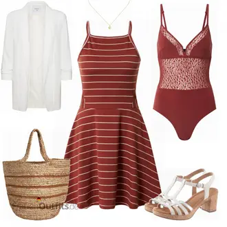 Gestreift Outfit mit Rot/Braun/Orange Kleid Große Größe/A-Linien Kleid/Lässiges Kleid/Fit & Flare Kleid/Neckholder Kleid/Hochgeschlossenes Kleid/Jerseykleid/SkaterKleid/Ärmelloses Kleid/Sommerkleid Only "Streifen Sommeroutfit"