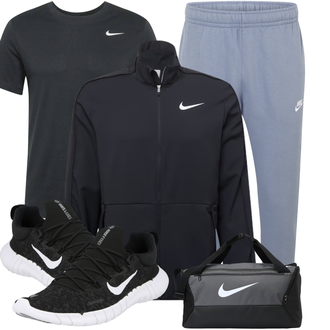 Outfit mit Schwarz/Dunkelgrau/Grau/Dunkelblau T-Shirt Training/Sport-Top/Funktions T-Shirt Nike "Sport Outfit"