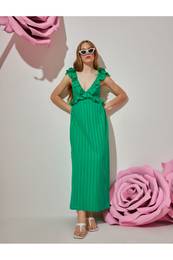 Rachel Araz X - V-vrat Frill dolga maxi obleka