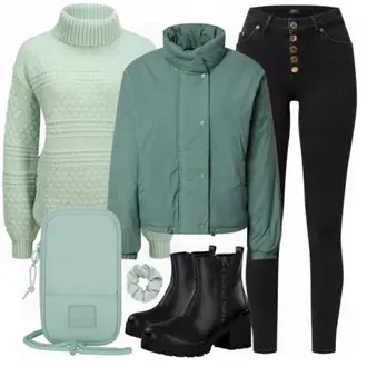 Standesamt Outfit Winter Gast mit Hellgrün/Grün Übergangsjacke/Nylonjacke/Kastenjacke/Frühlingsjacke/Nachhaltige Jacke/2in1 Jacke/Wendejacke Edited "Lässiger Freizeit Look"