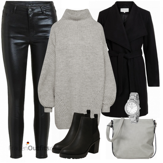 Outfit mit Schwarz Chelsea Boot/Lederjacke/Leder Stiefelette/Gefütterte Stiefelette/Gummistiefelette Only "Regina"